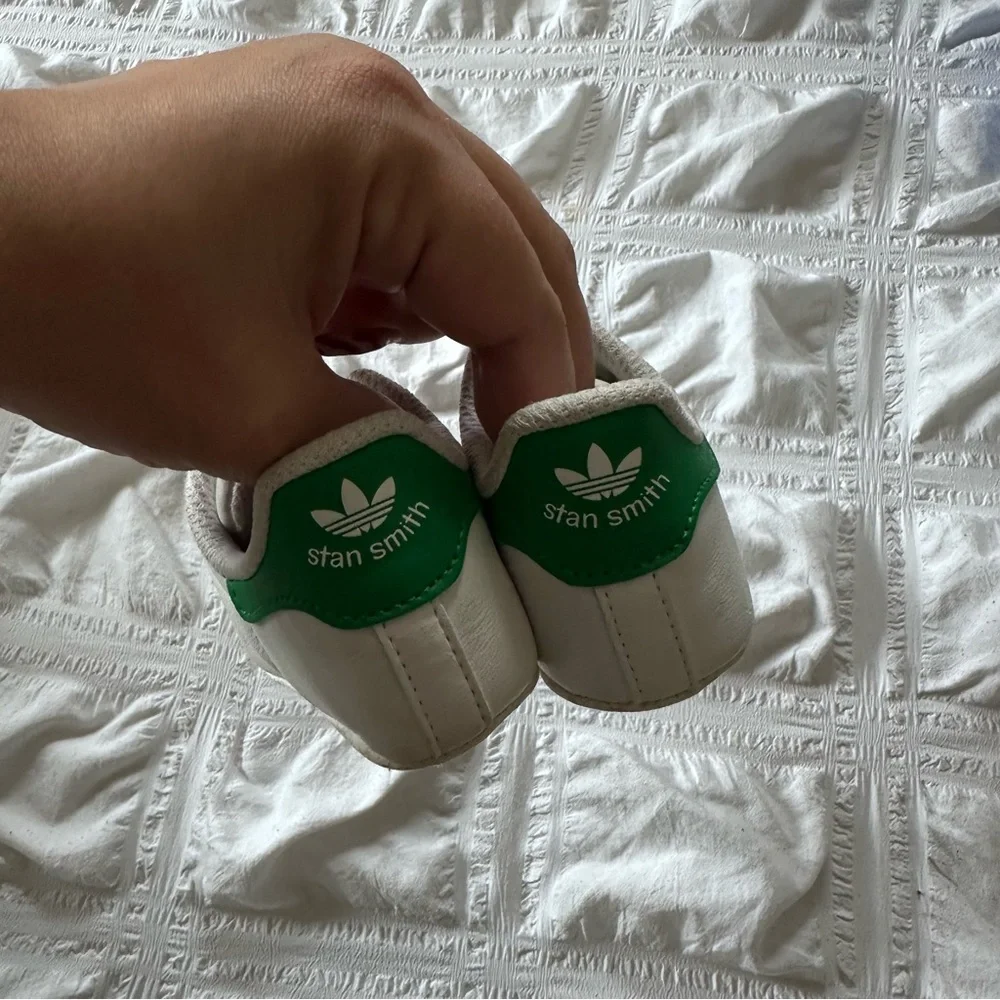 adidas Kids White Sneakers with Green Heel Tab